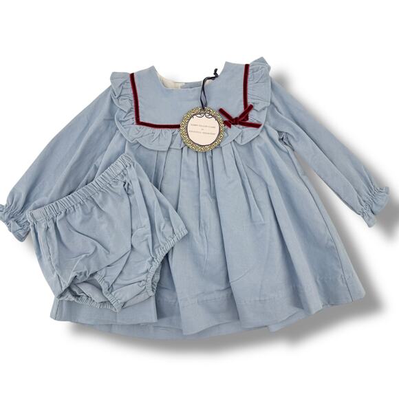 Edgehill Collection Blue Corduroy Dress Set Baby Girl Sz 12M Velvety Bow Bloomer - Picture 5 of 6